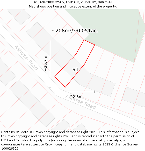 91, ASHTREE ROAD, TIVIDALE, OLDBURY, B69 2HH: Plot and title map