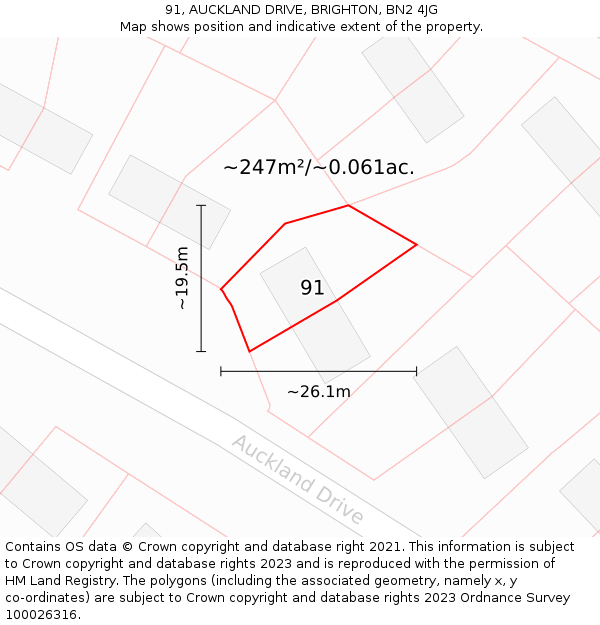 91, AUCKLAND DRIVE, BRIGHTON, BN2 4JG: Plot and title map