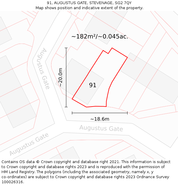 91, AUGUSTUS GATE, STEVENAGE, SG2 7QY: Plot and title map