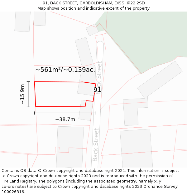 91, BACK STREET, GARBOLDISHAM, DISS, IP22 2SD: Plot and title map