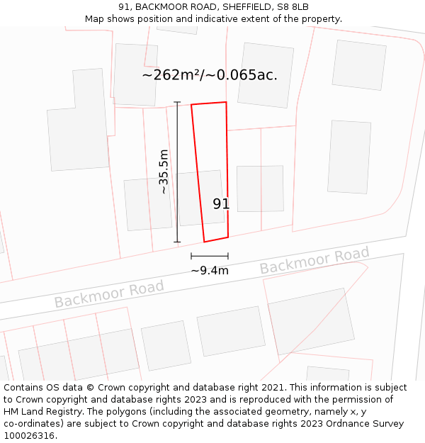 91, BACKMOOR ROAD, SHEFFIELD, S8 8LB: Plot and title map