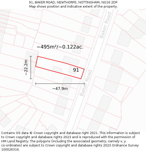 91, BAKER ROAD, NEWTHORPE, NOTTINGHAM, NG16 2DP: Plot and title map