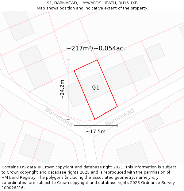 91, BARNMEAD, HAYWARDS HEATH, RH16 1XB: Plot and title map
