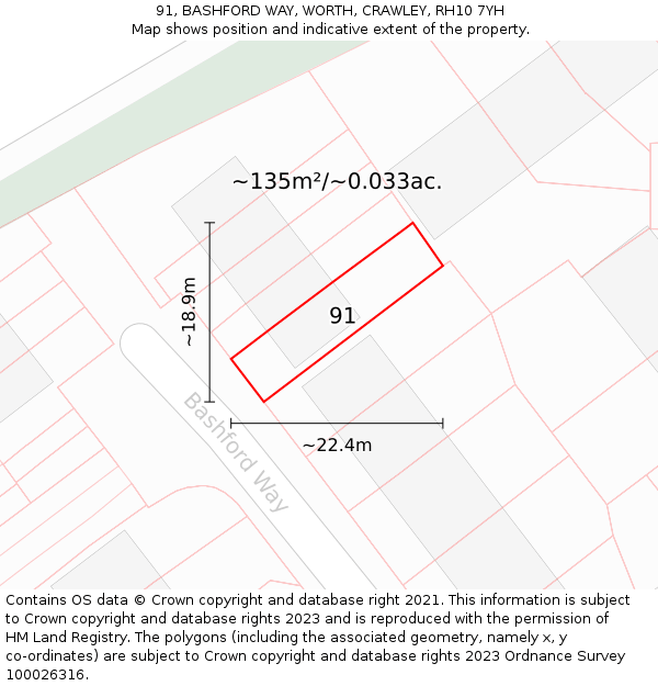 91, BASHFORD WAY, WORTH, CRAWLEY, RH10 7YH: Plot and title map