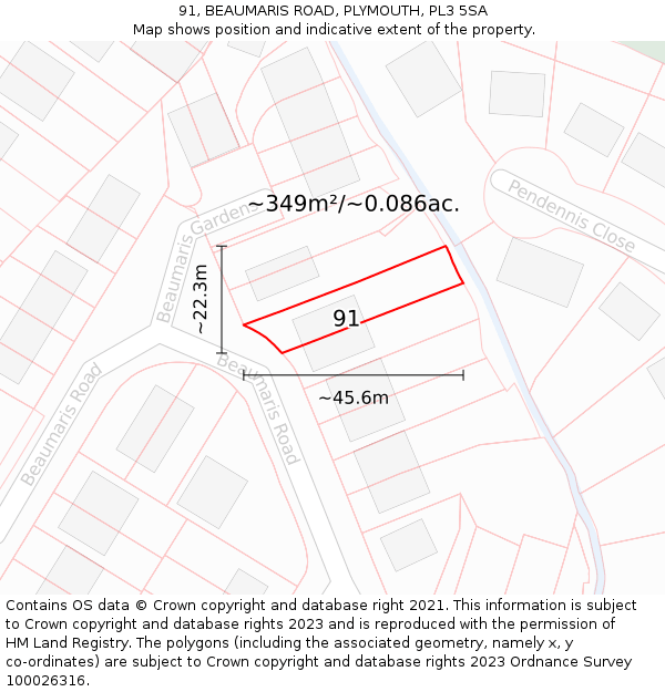 91, BEAUMARIS ROAD, PLYMOUTH, PL3 5SA: Plot and title map