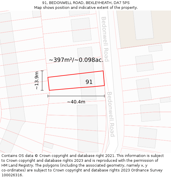 91, BEDONWELL ROAD, BEXLEYHEATH, DA7 5PS: Plot and title map