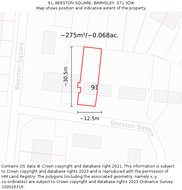 91, BEESTON SQUARE, BARNSLEY, S71 3DW: Plot and title map