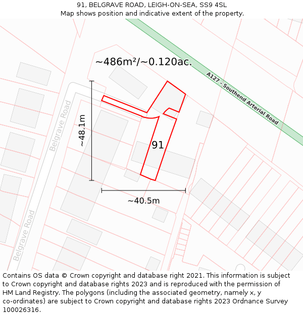 91, BELGRAVE ROAD, LEIGH-ON-SEA, SS9 4SL: Plot and title map