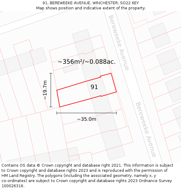 91, BEREWEEKE AVENUE, WINCHESTER, SO22 6EY: Plot and title map
