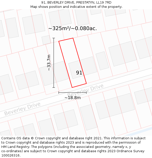 91, BEVERLEY DRIVE, PRESTATYN, LL19 7RD: Plot and title map