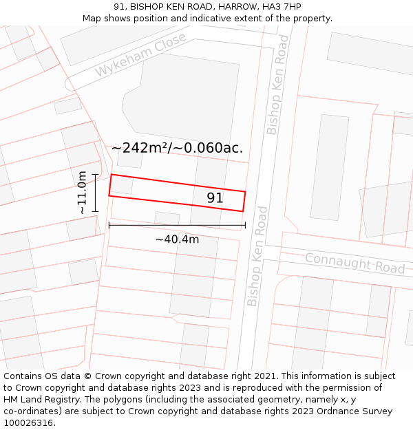 91, BISHOP KEN ROAD, HARROW, HA3 7HP: Plot and title map