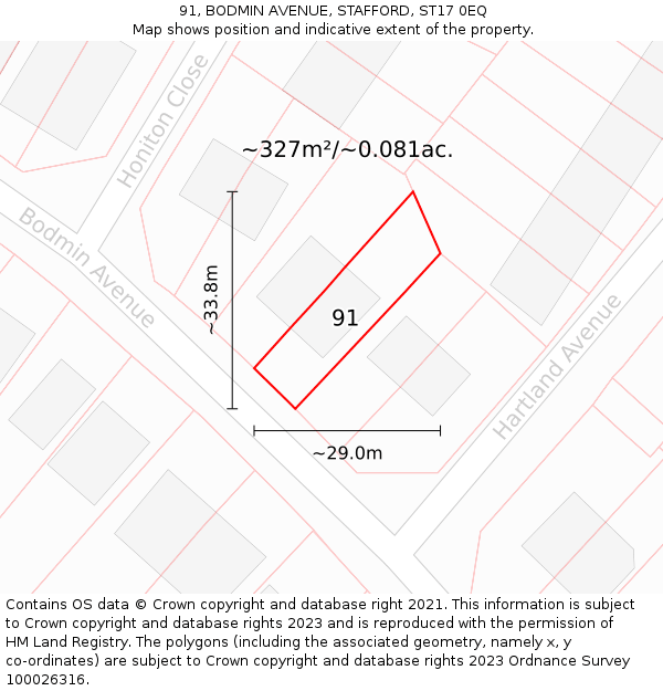 91, BODMIN AVENUE, STAFFORD, ST17 0EQ: Plot and title map