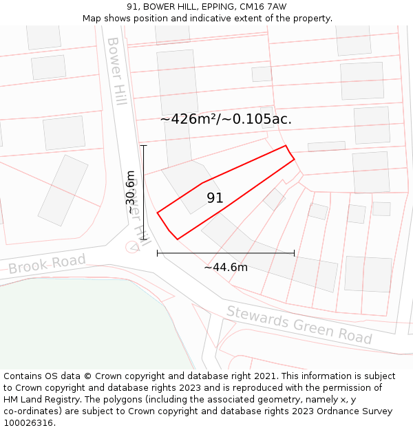 91, BOWER HILL, EPPING, CM16 7AW: Plot and title map