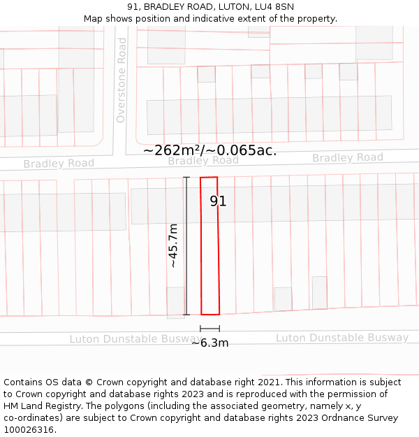 91, BRADLEY ROAD, LUTON, LU4 8SN: Plot and title map