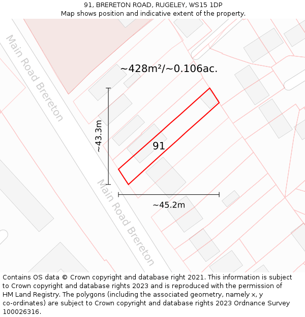 91, BRERETON ROAD, RUGELEY, WS15 1DP: Plot and title map