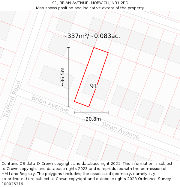 91, BRIAN AVENUE, NORWICH, NR1 2PD: Plot and title map