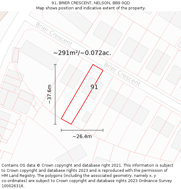 91, BRIER CRESCENT, NELSON, BB9 0QD: Plot and title map