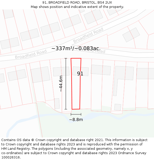 91, BROADFIELD ROAD, BRISTOL, BS4 2UX: Plot and title map