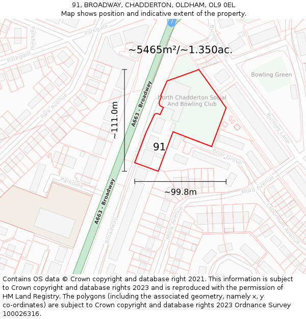 91, BROADWAY, CHADDERTON, OLDHAM, OL9 0EL: Plot and title map