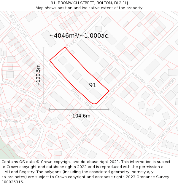 91, BROMWICH STREET, BOLTON, BL2 1LJ: Plot and title map