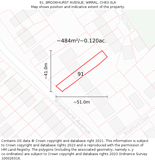 91, BROOKHURST AVENUE, WIRRAL, CH63 0LA: Plot and title map