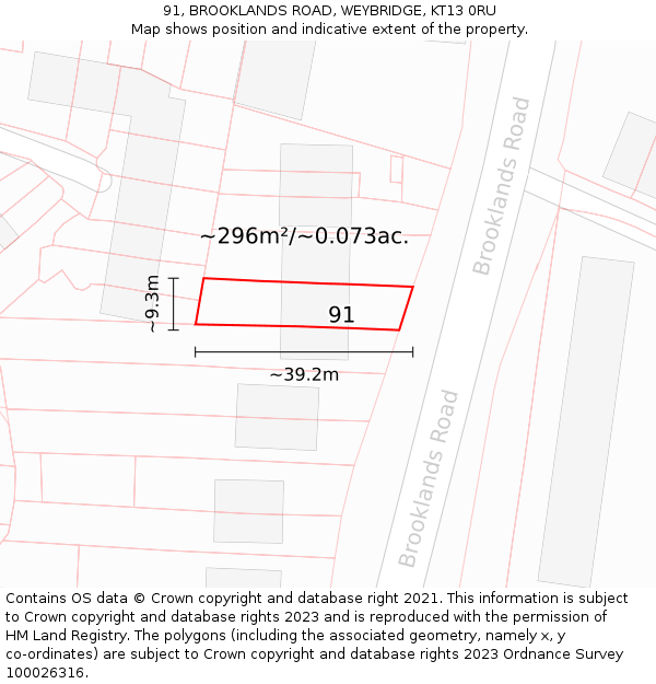 91, BROOKLANDS ROAD, WEYBRIDGE, KT13 0RU: Plot and title map