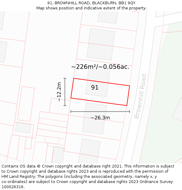 91, BROWNHILL ROAD, BLACKBURN, BB1 9QY: Plot and title map