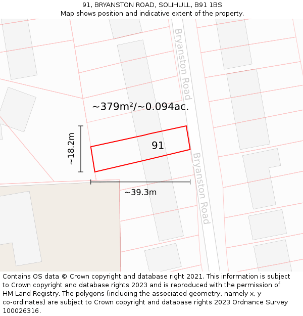 91, BRYANSTON ROAD, SOLIHULL, B91 1BS: Plot and title map