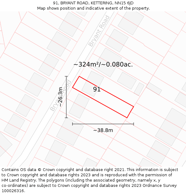 91, BRYANT ROAD, KETTERING, NN15 6JD: Plot and title map