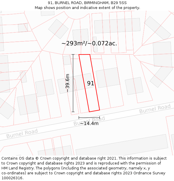 91, BURNEL ROAD, BIRMINGHAM, B29 5SS: Plot and title map