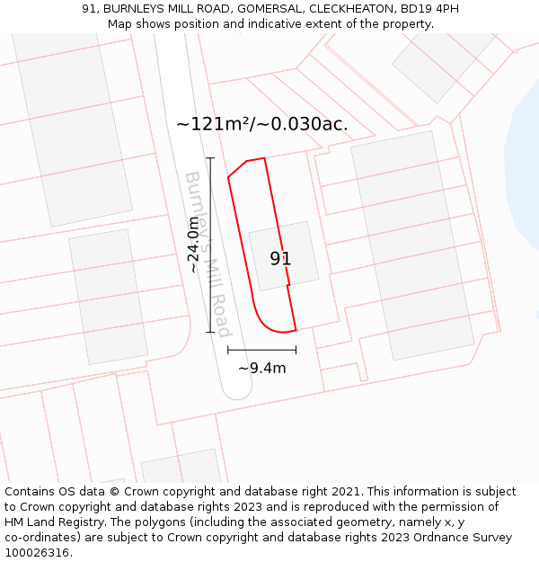91, BURNLEYS MILL ROAD, GOMERSAL, CLECKHEATON, BD19 4PH: Plot and title map