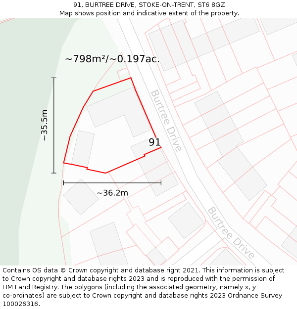 91, BURTREE DRIVE, STOKE-ON-TRENT, ST6 8GZ: Plot and title map