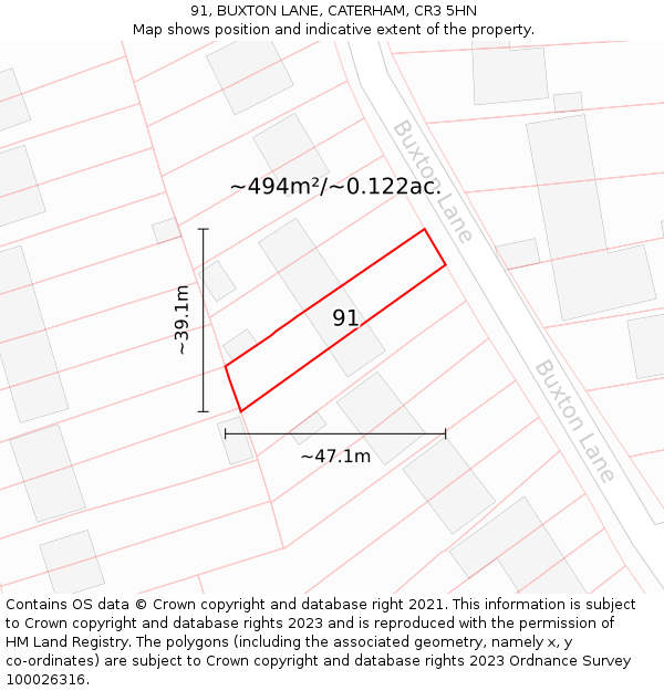 91, BUXTON LANE, CATERHAM, CR3 5HN: Plot and title map