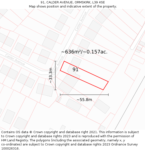 91, CALDER AVENUE, ORMSKIRK, L39 4SE: Plot and title map