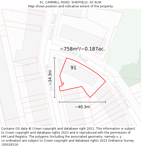 91, CAMMELL ROAD, SHEFFIELD, S5 6UW: Plot and title map