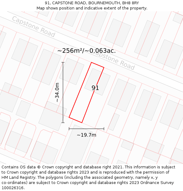 91, CAPSTONE ROAD, BOURNEMOUTH, BH8 8RY: Plot and title map