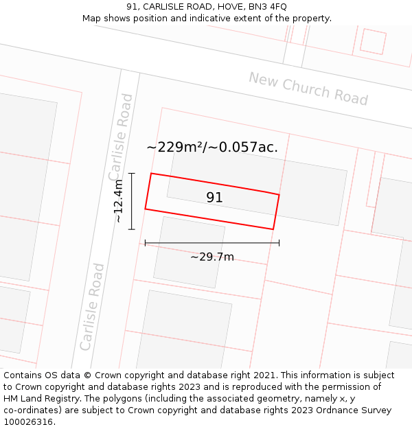 91, CARLISLE ROAD, HOVE, BN3 4FQ: Plot and title map