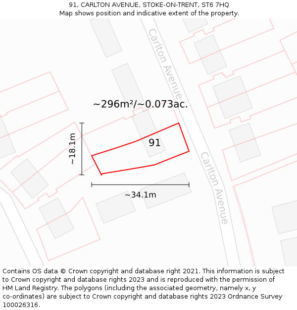 91, CARLTON AVENUE, STOKE-ON-TRENT, ST6 7HQ: Plot and title map