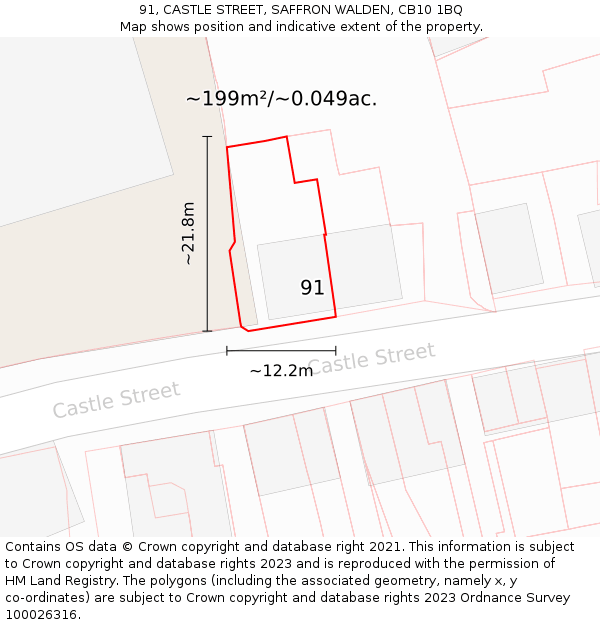 91, CASTLE STREET, SAFFRON WALDEN, CB10 1BQ: Plot and title map