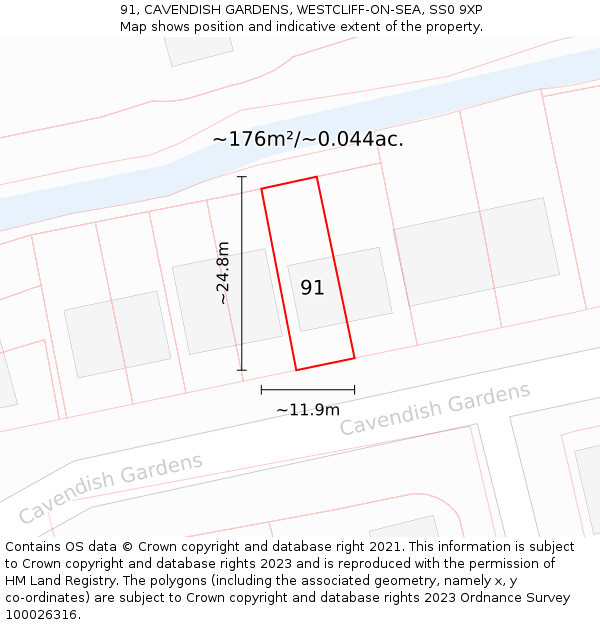 91, CAVENDISH GARDENS, WESTCLIFF-ON-SEA, SS0 9XP: Plot and title map