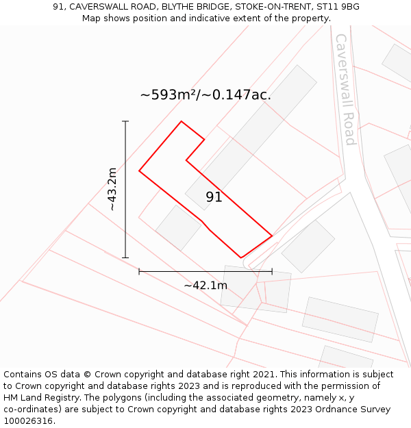 91, CAVERSWALL ROAD, BLYTHE BRIDGE, STOKE-ON-TRENT, ST11 9BG: Plot and title map