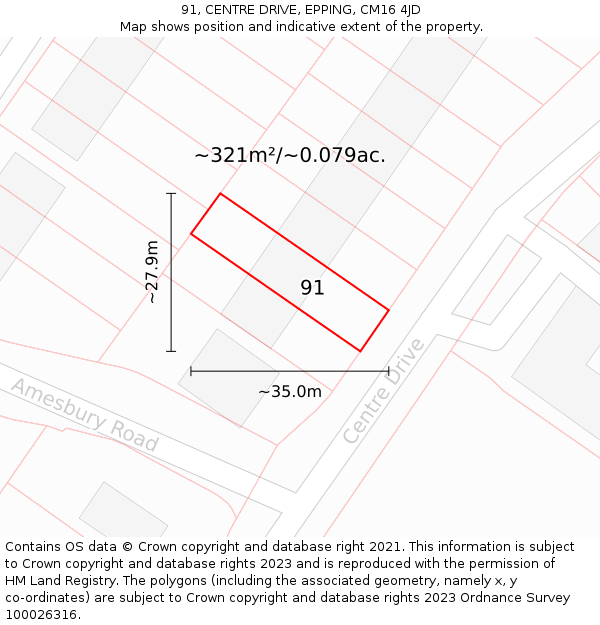 91, CENTRE DRIVE, EPPING, CM16 4JD: Plot and title map