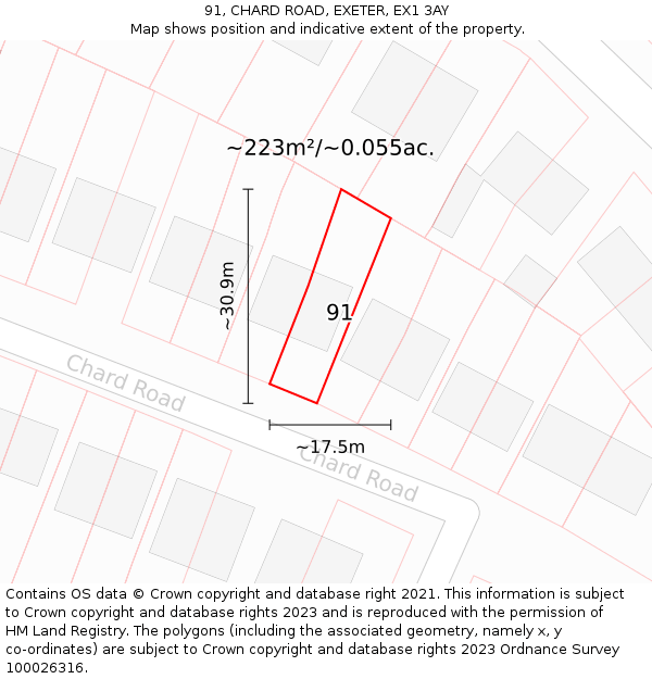 91, CHARD ROAD, EXETER, EX1 3AY: Plot and title map