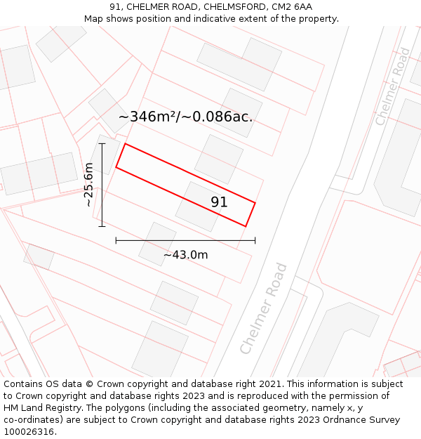91, CHELMER ROAD, CHELMSFORD, CM2 6AA: Plot and title map