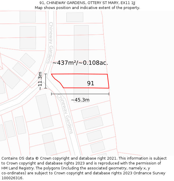 91, CHINEWAY GARDENS, OTTERY ST MARY, EX11 1JJ: Plot and title map