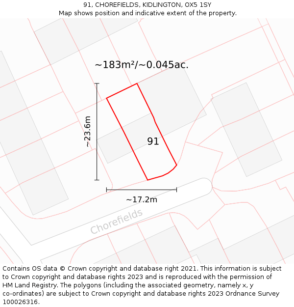 91, CHOREFIELDS, KIDLINGTON, OX5 1SY: Plot and title map