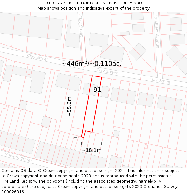 91, CLAY STREET, BURTON-ON-TRENT, DE15 9BD: Plot and title map