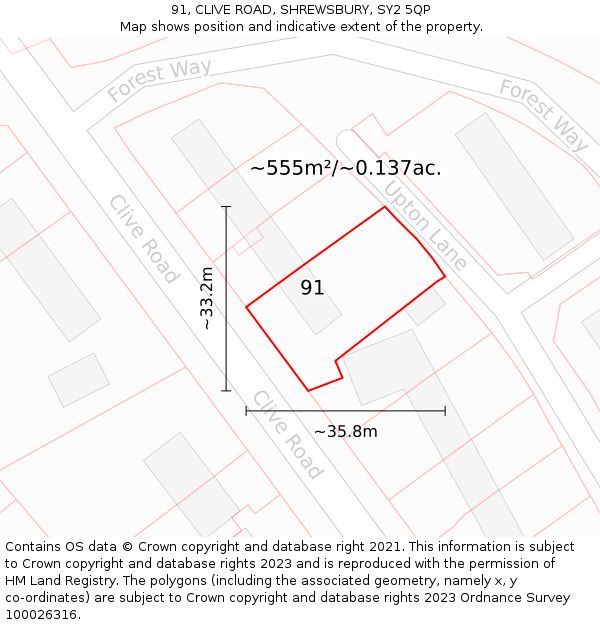 91, CLIVE ROAD, SHREWSBURY, SY2 5QP: Plot and title map