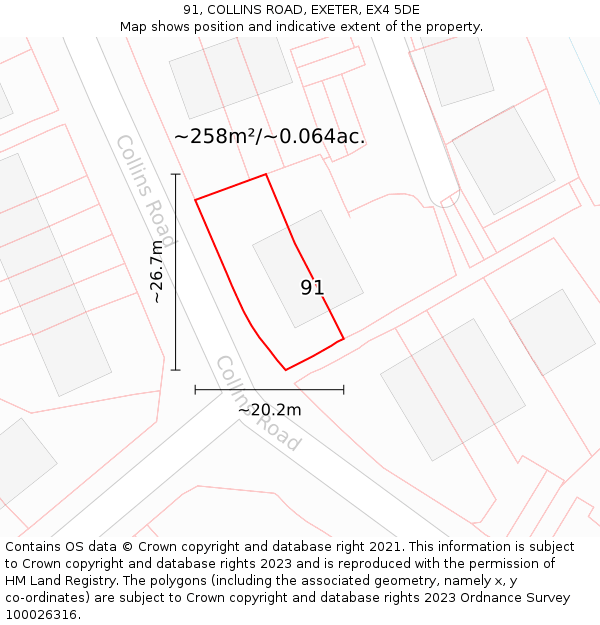 91, COLLINS ROAD, EXETER, EX4 5DE: Plot and title map