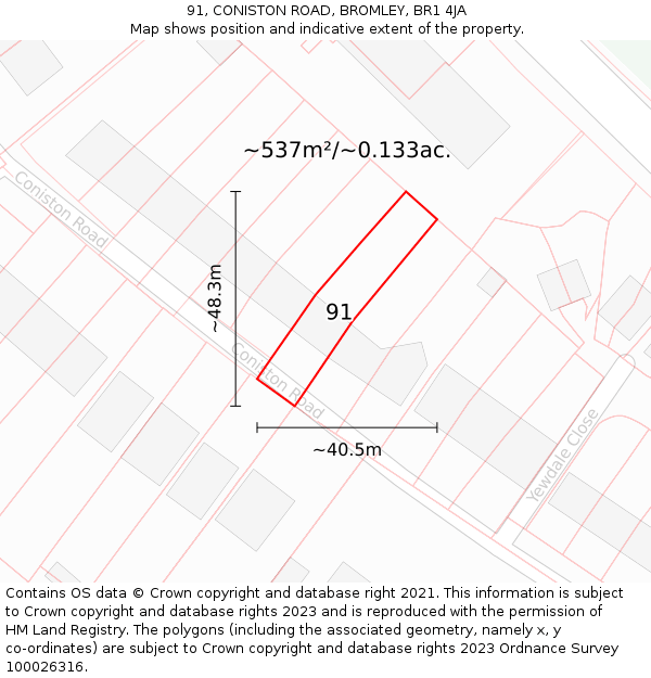 91, CONISTON ROAD, BROMLEY, BR1 4JA: Plot and title map